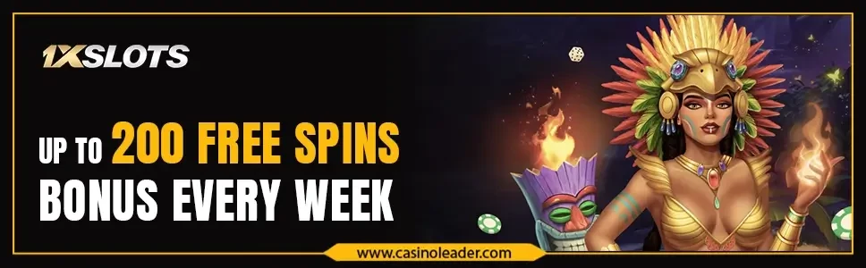 1xSlots Casino up to 200 Free Spins Bonus every Week