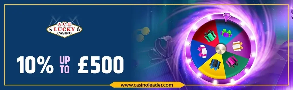 Ace Lucky Casino up to £500 Cashback No Wager Bonus Code