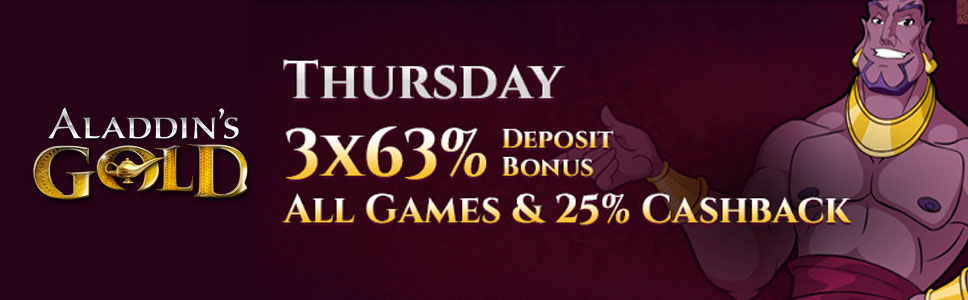 Aladdin’s Gold Casino 63% All Games Bonus & 25% Cashback