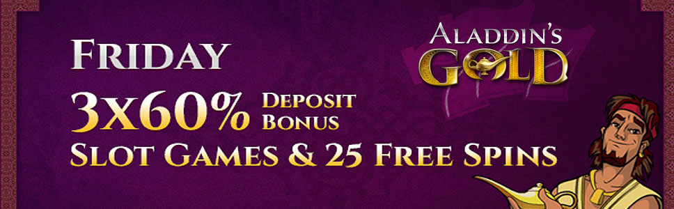 Aladdin’s Gold Casino 60% Slots Bonus & 25 Free Spins