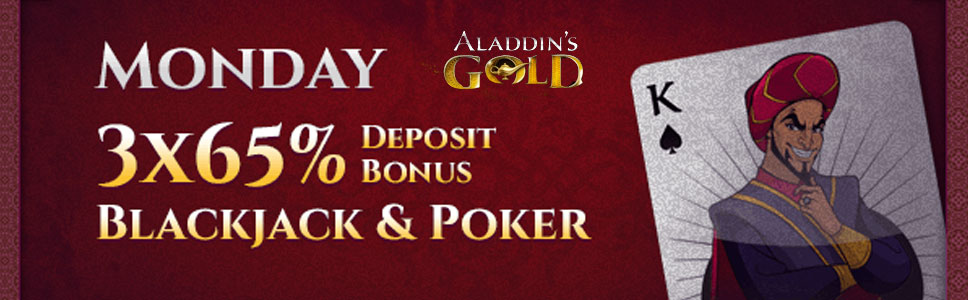 Aladdin’s Gold Casino 65% Match Deposit Bonus on Monday 