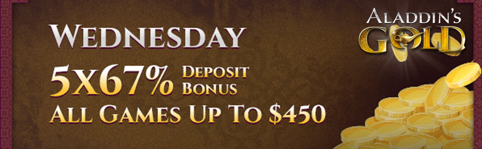 Aladdin’s Gold Casino 67% Wednesday All Games Bonus 