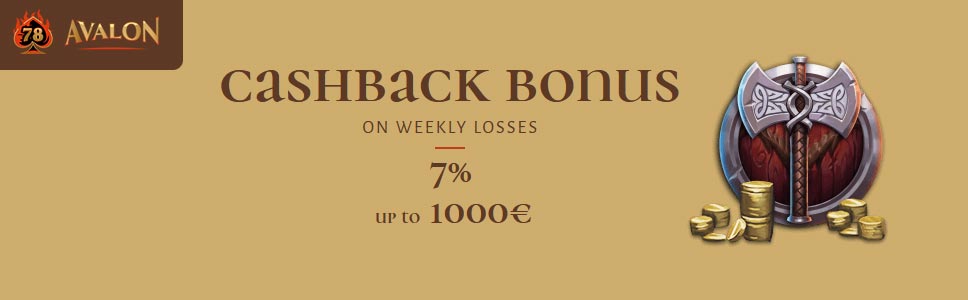 Avalon78 Casino Cashback Bonus 7% Up to $/€1000