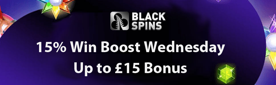 Black Spins Casino 15% Win Boost Up to £15 Bonus
