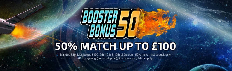 Claim 50% Match upto £100 With Booster Bonus 50 at Saphhire Rooms Casino