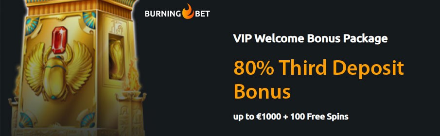 BurninBet Casino 80% Third Deposit VIP Bonus 
