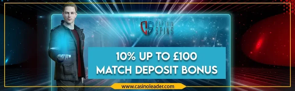 Captain Spins Casino up to £100 Match Deposit Bonus