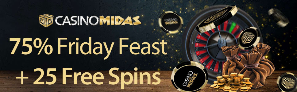 Casino Midas 75% Friday Feast Bonus + 20 FS