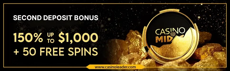 Casino Midas 150% Second Deposit Bonus up to $1,000 + 50 FS Casino Midas 150% Second Deposit Bonus up to $1,000 + 50 FS