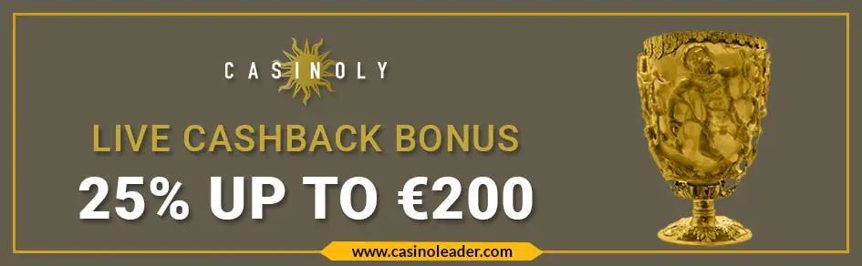 Casinoly 25% Live Casino Cashback Bonus up to €200