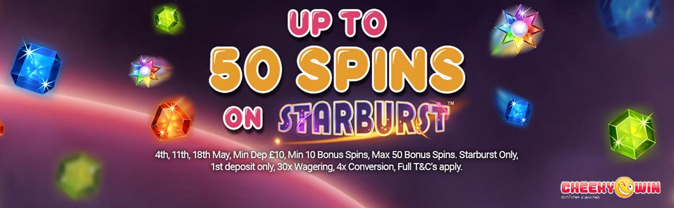 Cheeky Win Casino 50 Bonus Spins on Starburst Slot