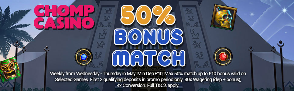Chomp Casino Midweek Madness 50% Match Bonus 