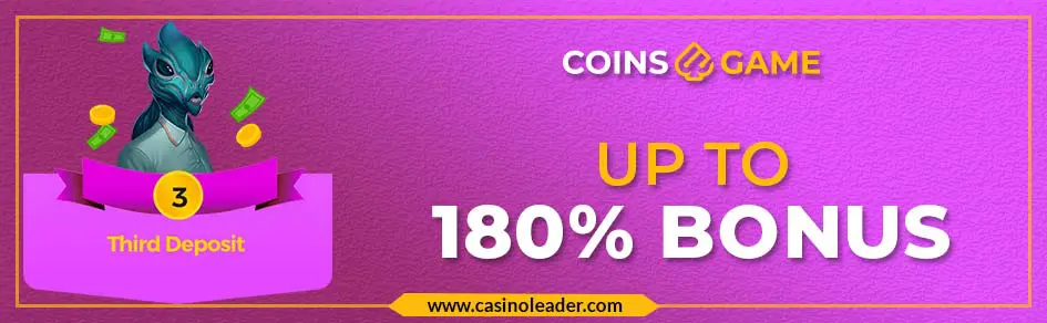 Coins Game Casino Up to 180% Third Deposit Bonus
