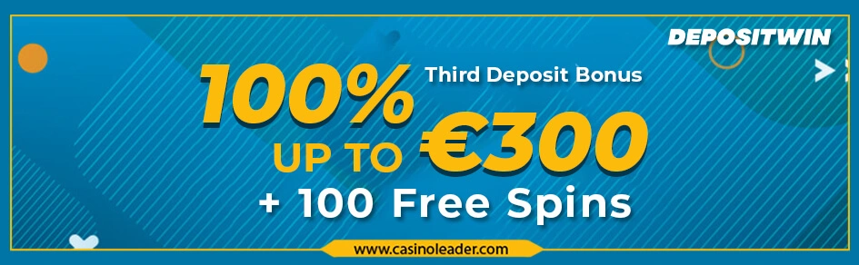 DepositWin Casino €300 Third Deposit Bonus & 100 FS