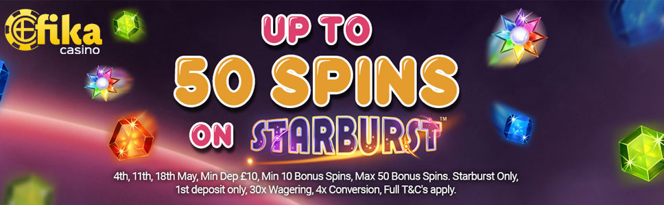 Fika Casino 50 Bonus Spins on Starbust Slot