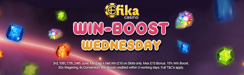 Fika Casino 15% Win Boost Up to £15 Bonus