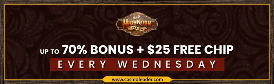 High Noon Casino 70% Deposit Bonus + $25 Free Chip Code