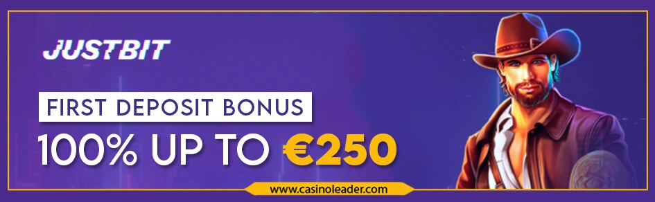 Justbit io Casino 100% up to €250 First Deposit Bonus