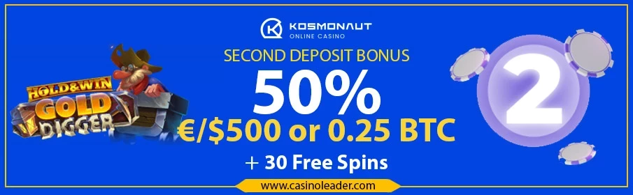 Kosmonaut Casino €/$500 Second Deposit Bonus