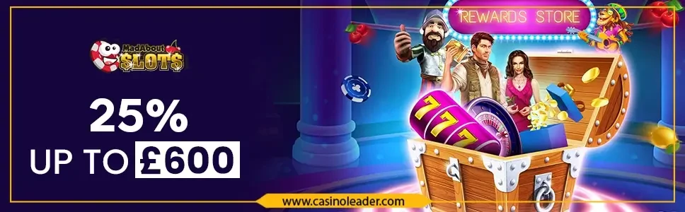 Mad About Slots 25% up to £600 Fourth Deposit Bonus