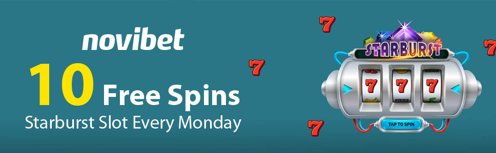 Novibet Casino 10 Free Spins Bonus on Starburst Every Monday.