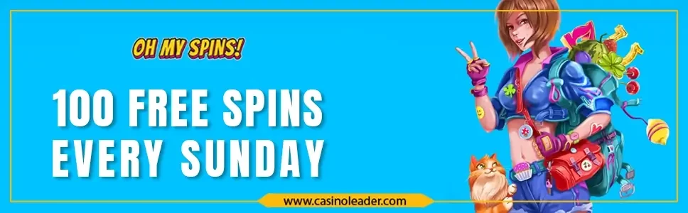 OhMySpins Casino 100 Free Spins Bonus on Every Sunday