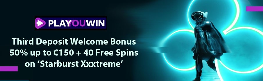 PlaYouWin Casino 50% Third Deposit Bonus