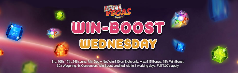 Reel Vegas Casino15% Win Boost Up to £15 Bonus