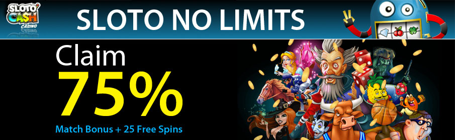SlotoCash Casino 75% Match Bonus & 25 Free Spins 