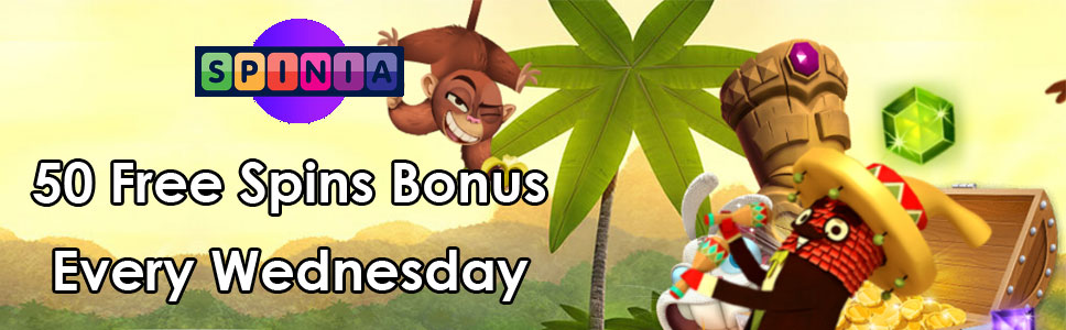 Spinia Casino 50 Free Spins Bonus Every Wednesday