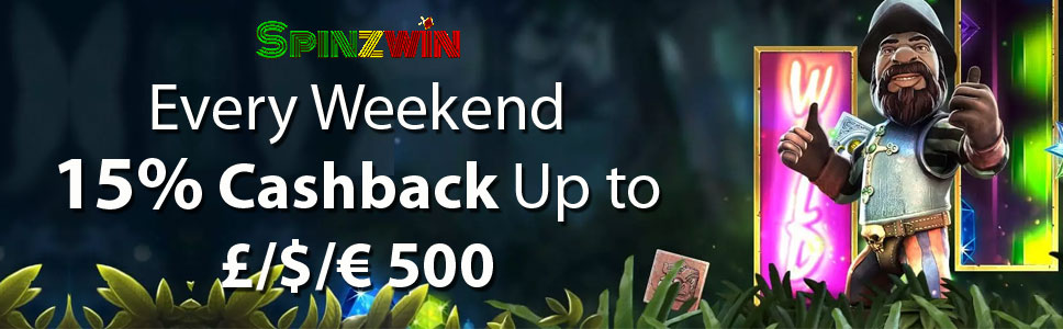 SpinzWin Casino 15% Cashback Weekend Bonus