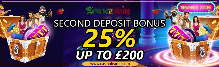 Spinzwin Casino 25% Second Deposit Bonus