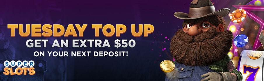 Super Slots Casino Tuesday Top up Reload Bonus 