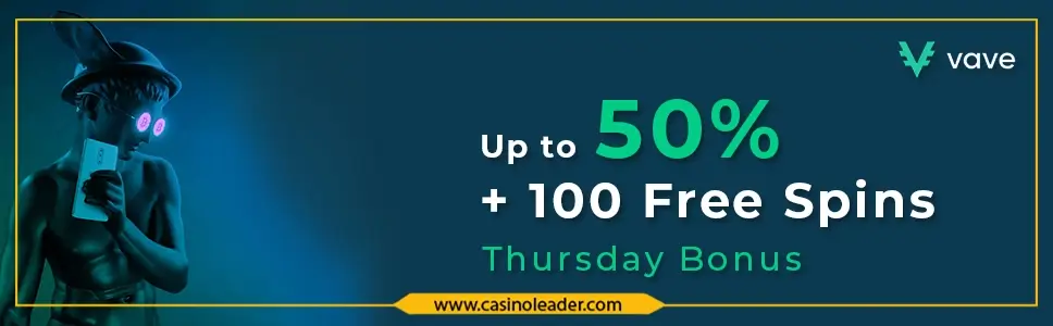 Vave Casino 50% Reload Bonus + 100 Free Spins Every Thursday