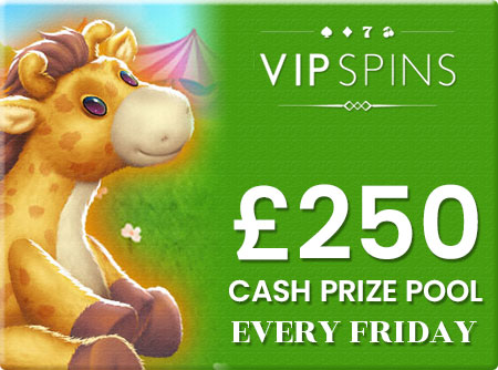 VIP Spins Casino £250 Cash Prize Pool Bonus Every Friday