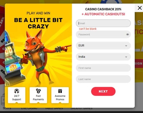 Crazy Fox Casino Sign Up