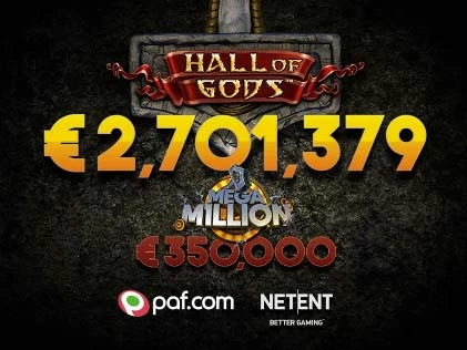 A €2 Spin on Hall of Gods Slot Delivers the Third Consecutive Jackpot for NetEnt Games